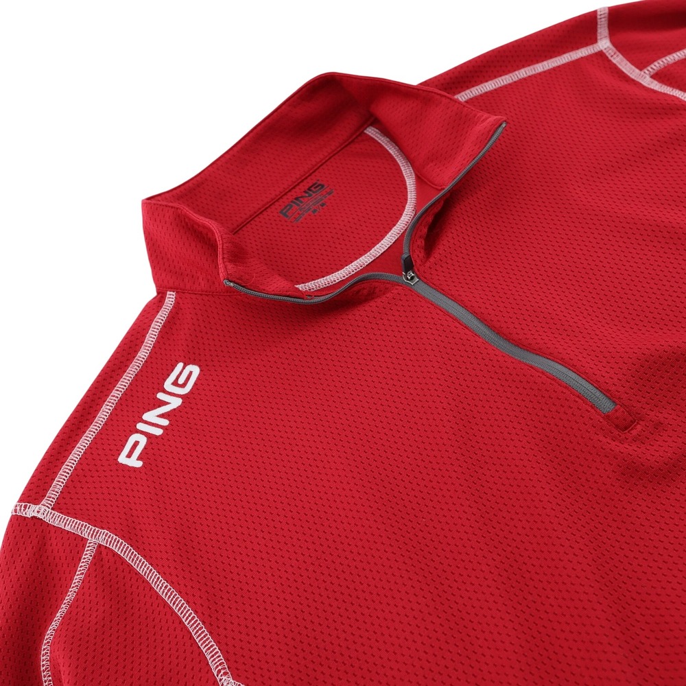 Ping Performance Mens Red Quarter Zip Pullover Golf Shirt Mr Ping Logo Size M